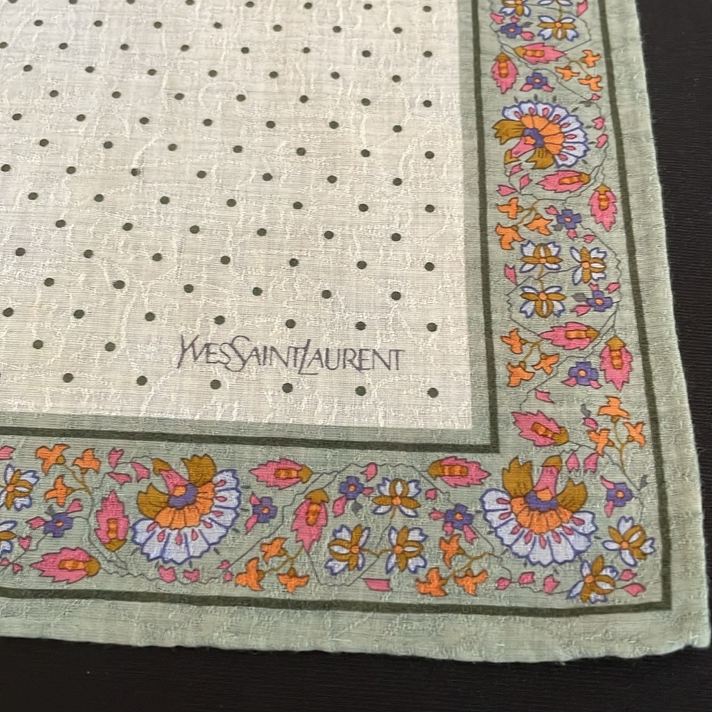 Vintage Yves Saint Laurent Polka Dot & Floral Scarf - Picture 3 of 5